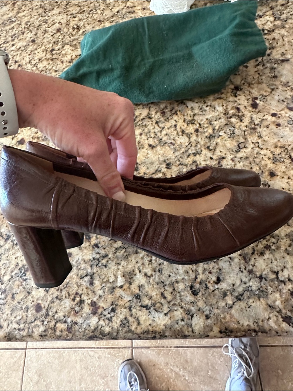 Prada Brown Ruched Leather Block Heel Pumps